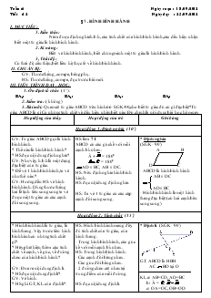 Giáo án Hình học 8 - Học kỳ I - Tuần Tiết:12 - Bài 17: Hình bình hành