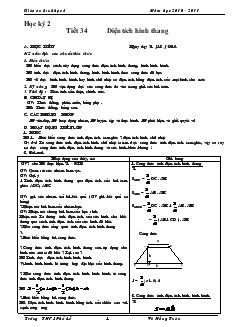 Giáo án hình học 8 học kỳ II năm học 2010 – 2011 Trường THCS Phả Lễ