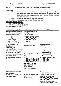Giáo án Hình học 8 năm học 2010- 2011 Tiết: 37 Định lí đảo và hệ quả của định lí talét