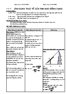 Giáo án Hình học 8 năm học 2010- 2011 Tiết 50 Ứng dụng thực tế của tam giác đồng dạng