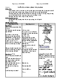 Giáo án Hình học 8 năm học 2010- 2011 Tiết 61 Thể của hình lăng trụ đứng