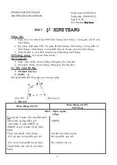 Giáo án Hình học lớp 8 năm học 2011- 2012 Tiết 2 Hình Thang