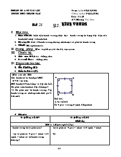 Giáo án Hình học lớp 8 năm học 2011- 2012 Tiết 21 Hình Vuông