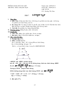 Giáo án Hình học lớp 8 năm học 2011- 2012 Tiết 7 Luyện Tập