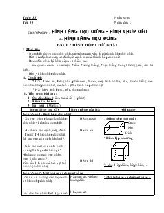 Giáo án Hình học lớp 8 Tuần 31 Tiết 55 Bài 1 Hình hộp chữ nhật