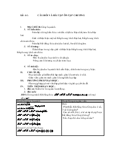 Giáo án môn Đại số 10 (cơ bản) - Tiết 64: Câu hỏi và bài tập ôn tập chương