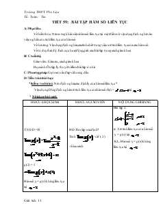 Giáo án môn Toán học 11 - Tiết 59: Bài tập hàm số liên tục