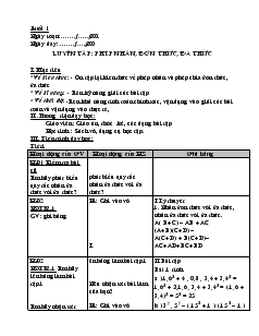 Giáo án Phụ đạo Buổi 1 luyện tập phép nhân, đơn thức, đa thức