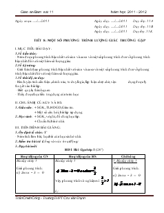 Giáo án phụ đạo môn Toán 11 (bán sát chương trình) - Tiết 8, 9: Một số phương trình lượng giác thường gặp