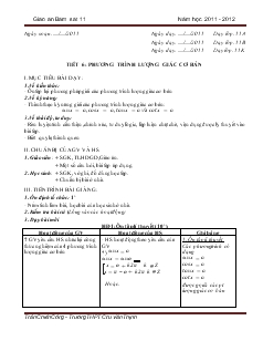 Giáo án phụ đạo môn Toán 11 (bán sát chương trình) - Tiết 6, 7: Phương trình lượng giác cơ bản