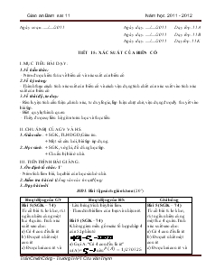 Giáo án phụ đạo môn Toán 11 (bán sát chương trình) - Tiết 15, 16: Xác suất của biến cố