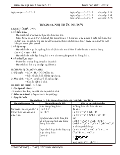 Giáo án Toán học 11 (cơ bản) - Tiết 28 - Bài 1: Nhị thức Niutơn