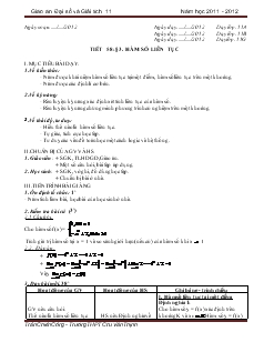 Giáo án Toán học 11 (cơ bản) - Tiết 58, 59 - Bài 3: Hàm số liên tục