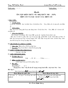 Giáo án Toán học 11 (cơ bản) - Trường THPT Chu Văn Thịnh - Tiết 10: Ôn tập kiến thức về nhị thức niu – tơn, biến cố và xác suất của biến cố