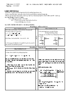 Giáo án Toán học 8 - Tiết 16: Chia đa thức một biến đã sắp xếp năm 2013