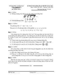 Kì thi tuyển sinh lớp 10 chuyên quốc học môn: Toán chuyên - Năm học 2009 - 2010
