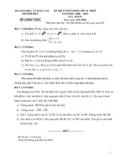 Kì thi tuyển sinh lớp 10 THPT năm học 2009 – 2010 môn: Toán