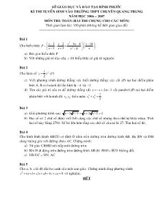 Kì thi tuyển sinh vào trường THPT chuyên Quang Trung năm học 2006 – 2007 môn thi: Toán (bài thi chung cho các môn)