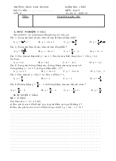 Kiểm tra 1 tiết môn: Đại 9 Tuần 15 - Tiết 29