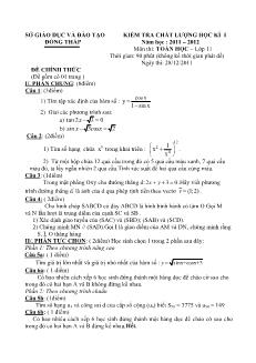 Kiểm tra chất lượng học kì I năm học: 2011 – 2012 môn thi: Toán học lớp 11 năm 2011
