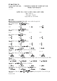 Kiểm tra chất lượng học kỳ II (năm 2007-2008) môn Toán 11