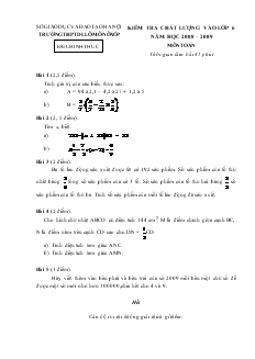 Kiểm tra chất lượng vào lớp 6 Năm học 2008 – 2009 Môn Toán