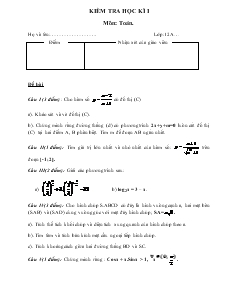 Kiểm tra học kì I môn: Toán 12