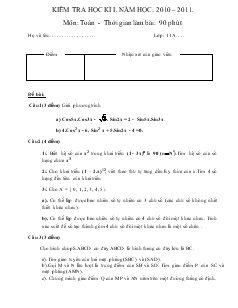 Kiểm tra học kì I năm học: 2010 – 2011. môn: Toán