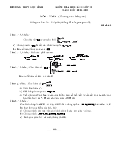 Kiểm tra học kì II lớp 11 năm học 2012-2013 trường THPT Lộc Bình môn Toán
