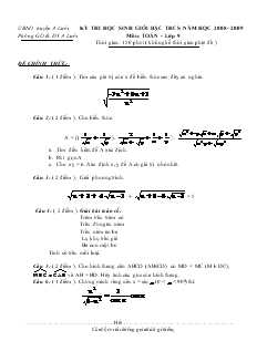 Kỳ thi học sinh giỏi bậc THCS năm học 2008 - 2009 môn: Toán lớp 9