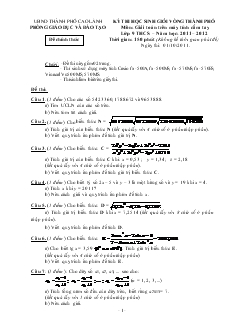 Kỳ thi học sinh giỏi vòng thành phố môn giải toán trên máy tính cầm tay lớp 9 THCS năm học 2011 – 2012