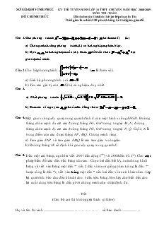Kỳ thi tuyển sinh lớp 10 THPT chuyên năm học 2008-2009 môn thi Toán