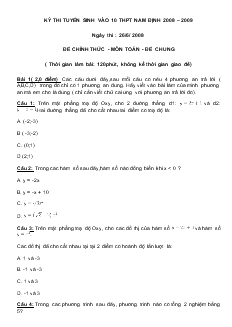 Kỳ thi tuyển sinh vào 10 THPT Nam Định 2008 – 2009 Môn toán - đề chung