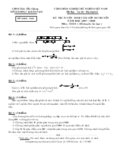 Kỳ thi tuyển sinh vào lớp 10 chuyên năm học 2007 - 2008 môn Toán