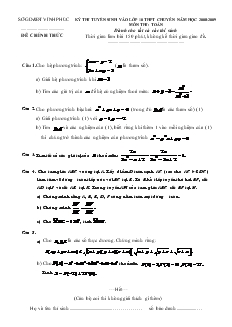 Kỳ thi tuyển sinh vào lớp 10 THPT chuyên Năm học 2008-2009 môn thi Toán