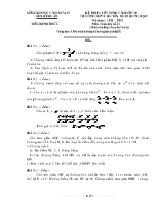 Kỳ thi tuyển sinh vào Lớp 10 trường THPT chuyên Trần Hưng Đạo môn: Toán (hệ số 2) Năm 2011-2012