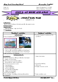 Lesson plan English 7 - Week: 20 - Period: 58 - Unit 9: At home and away