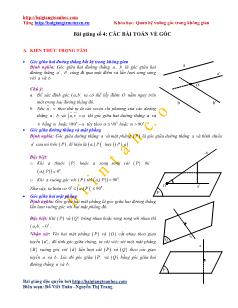 Quan hệ vuông góc trong không gian - Bài giảng số 4: Các bài toán về góc