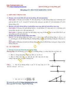 Quan hệ vuông góc trong không gian - Bài giảng số 5: Bài toán khoảng cách