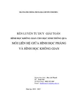 Rèn luyện tư duy giải toán hinh học không gian thông qua môi liên hệ giữa Hình học phẳng và Hình học không gian