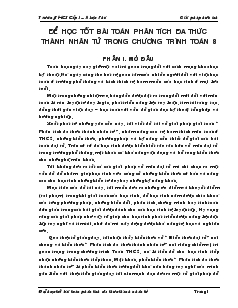 Sáng kiến kinh nghiệm Để học tốt bài toán phân tích đa thức thành nhân tử trong chương trình toán 8