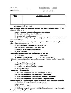 Bài giảng Môn Vật lý lớp 7 - Bài kiểm tra 45 phút môn: Vật lý 7