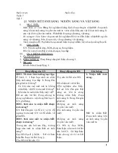 Bài giảng Môn Vật lý lớp 7 - Tuần 1 - Tiết 1 Bài 1 - Nhận biết ánh sáng, nguồn sáng và vật sáng (tiết 44)