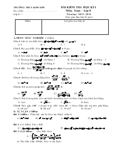 Bài kiểm tra học kì I môn: Toán – lớp 8 năm học: 2013 - 2014 trường THCS Kim Sơn