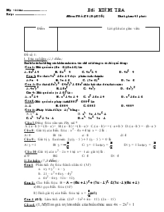 Bài kiểm tra môn: Toán 8 (Đại số)