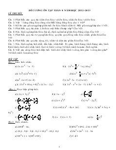 Đề cương ôn tập Toán 8 năm học 2012 - 2013