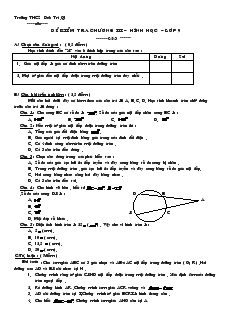 Đề kiểm tra chương III Hình học Lớp 9 Trường THCS Đức Trí