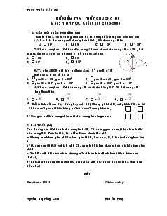 Đề kiểm tra chương III Hình học Lớp 9 Trường THCS Trần Văn Ơn