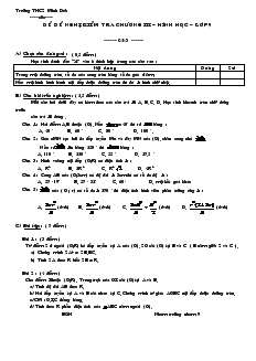 Đề kiểm tra chương III Hình học Lớp 9 Trường THCS Minh Đức