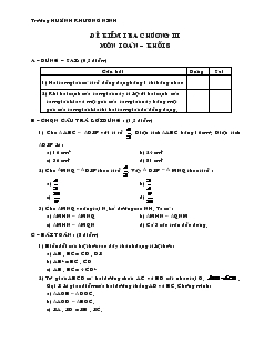 Đề kiểm tra Chương III môn Hình học Lớp 8 Trường THCS Khuỳnh Khương Ninh